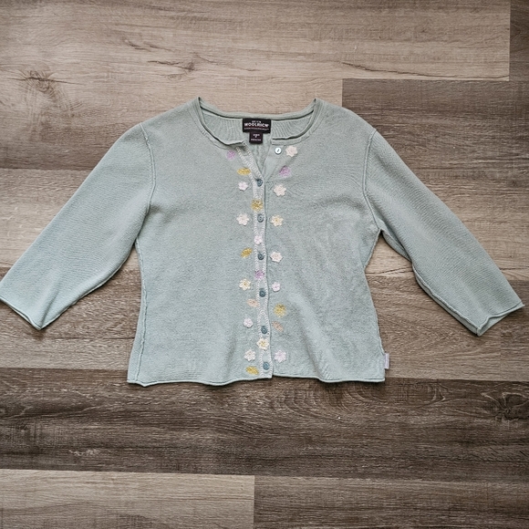 Woolrich Green Cardigan with Floral Embroidery - Picture 1 of 8